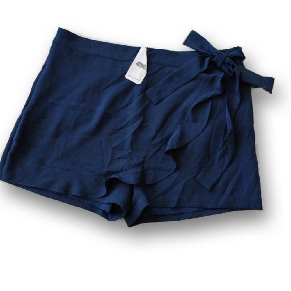 Naked Zebra Ruffle Overlay Shorts Navy with tie